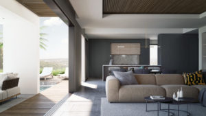 An interior 3D rendering of a lounge